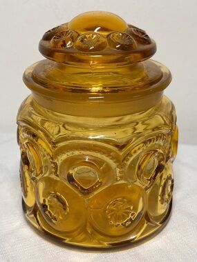 Vintage L.E. Smith Amber Glass Moon & Stars Apothecary Canister with Lid
MCM
